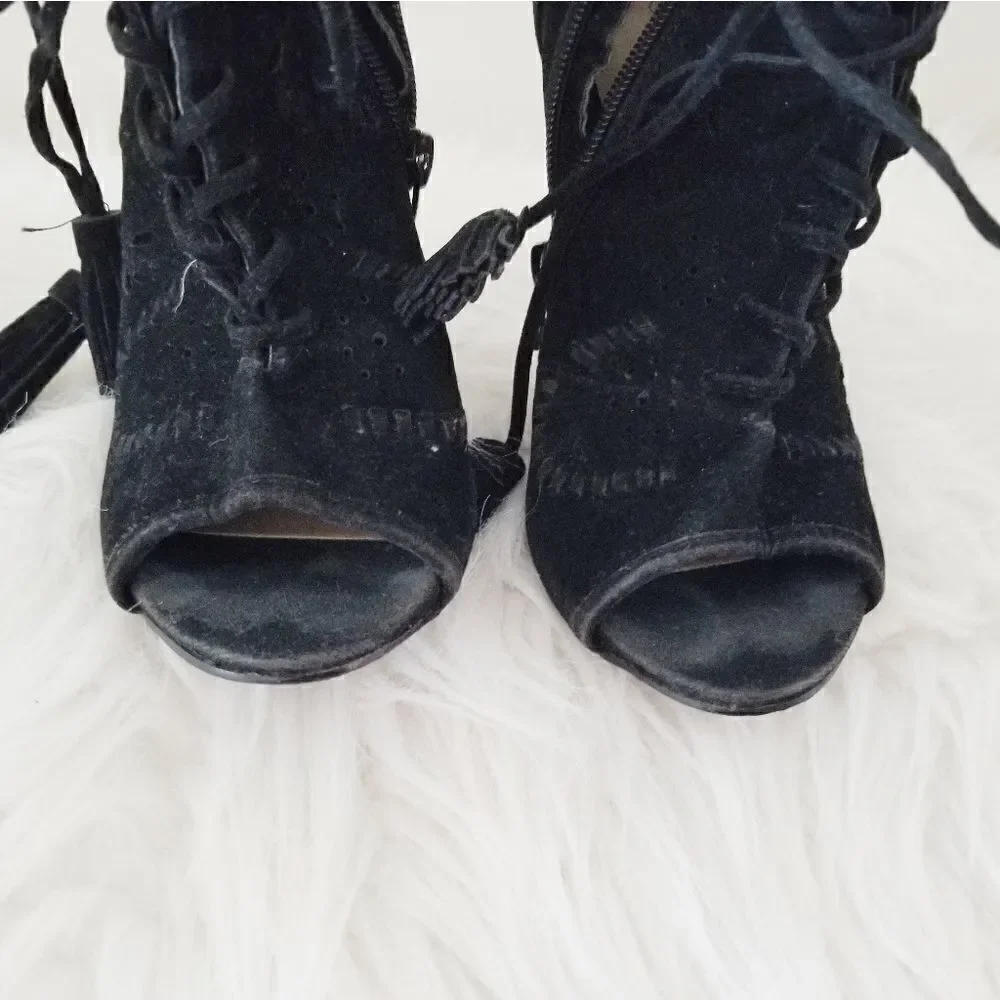 Shoe dazzle boots high heels peak toe black open toe